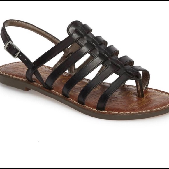 SAM EDELMAN Black Gold Garland Gladiator Leather Sandals 6M - Picture 1 of 4